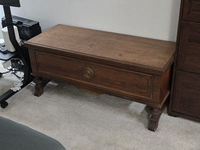 Vintage Carved Wood Storage Chest / Trunk with Ornate Front Panel and Legs