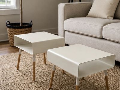 Modern White Metal & Wood Side Tables - Set of 2 End Tables with Storage