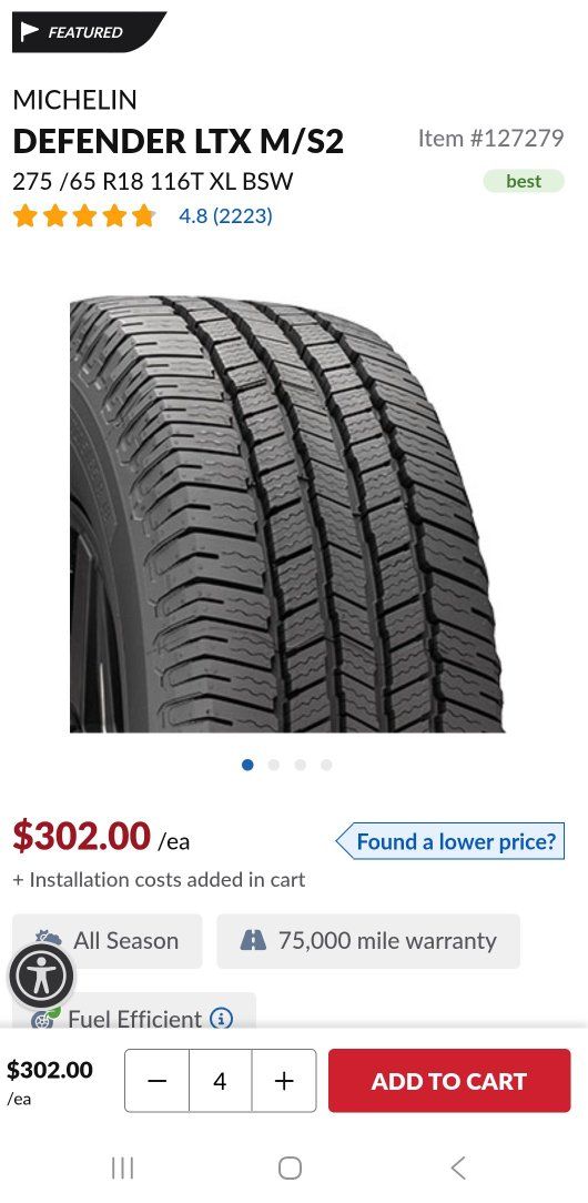 Michelin Defenders LTX Tires Only.