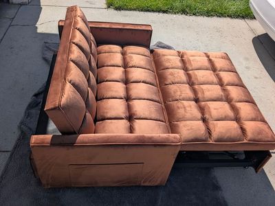 Brown Velvet Tufted Futon Sofa Bed, Convertible Sleeper Couch
