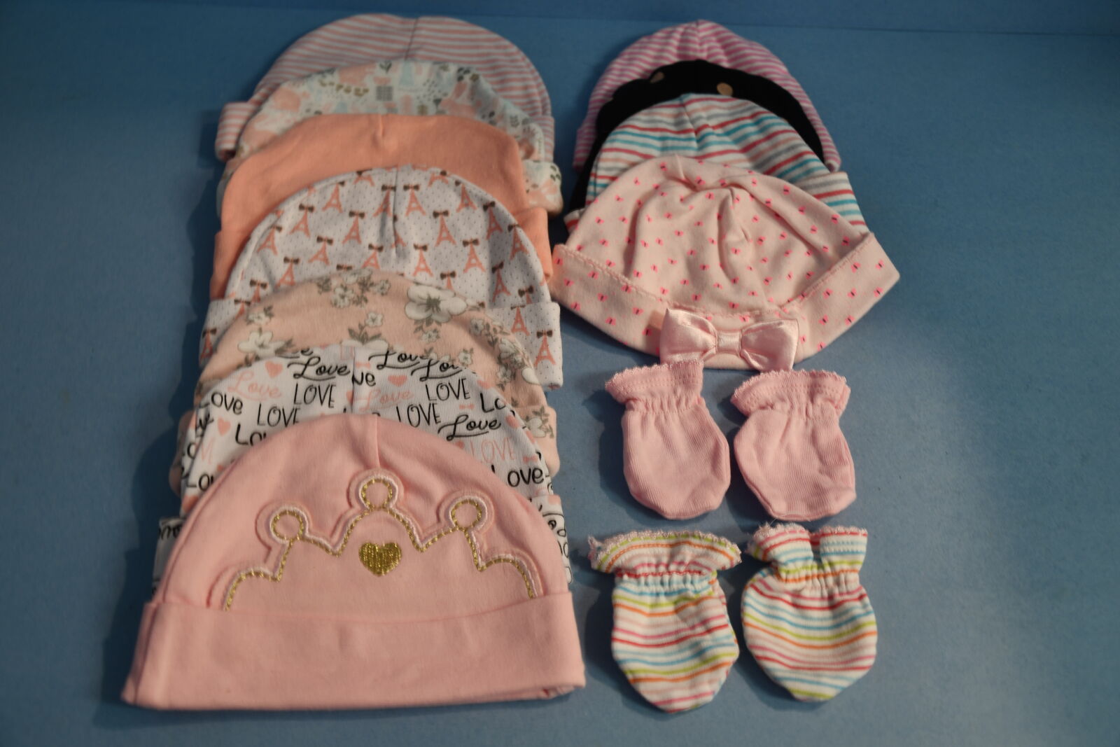 11 HATS for BABIES or BABY DOLLS + 2 SETS of MITTENS ~ CLEAN!