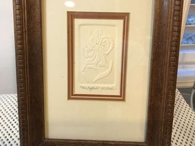 2 Framed Glass Covered Embossed Iris and Embossed Daffodil by N K Fisher. Frames are 6 1/2" x 8 1/2"