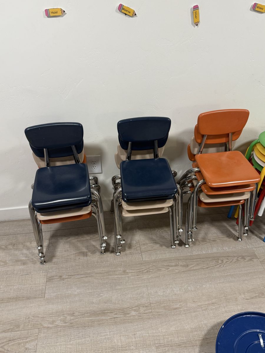 Set of Stackable Children's Classroom Chairs - Chrome Legs