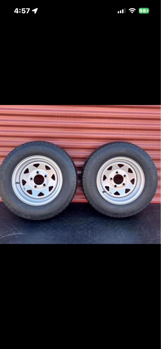 Set of 2 Free Country ST 175/80 D 13 Trailer Tires Mounted on New Silver Mod Wheels 5 on 4.5 Pattern Brand New