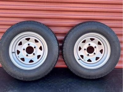 Set of 2 Free Country ST 175/80 D 13 Trailer Tires Mounted on New Silver Mod Wheels 5 on 4.5 Pattern Brand New
