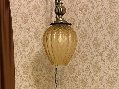 Vintage Mid-Century Swag Hanging Lamp - Amber Glass