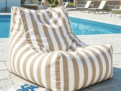 Khaki Striped Outdoor Bean Bag Chair - Water-Resistant Lounger brand new