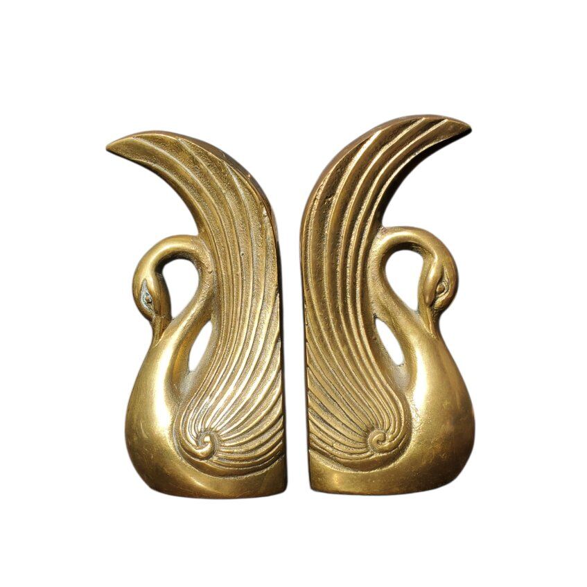 Pair of Vintage Art Deco Brass Swan Bookends