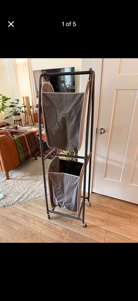 2-Tier Rolling Laundry Sorter Hamper with Removable Gray Canvas Bags