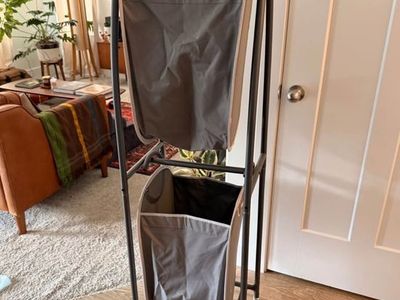 2-Tier Rolling Laundry Sorter Hamper with Removable Gray Canvas Bags