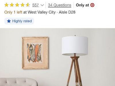 Threshold 60" Oak Tone Tripod Floor Lamp with 3-Way Switch and Elegant Standing Lighting