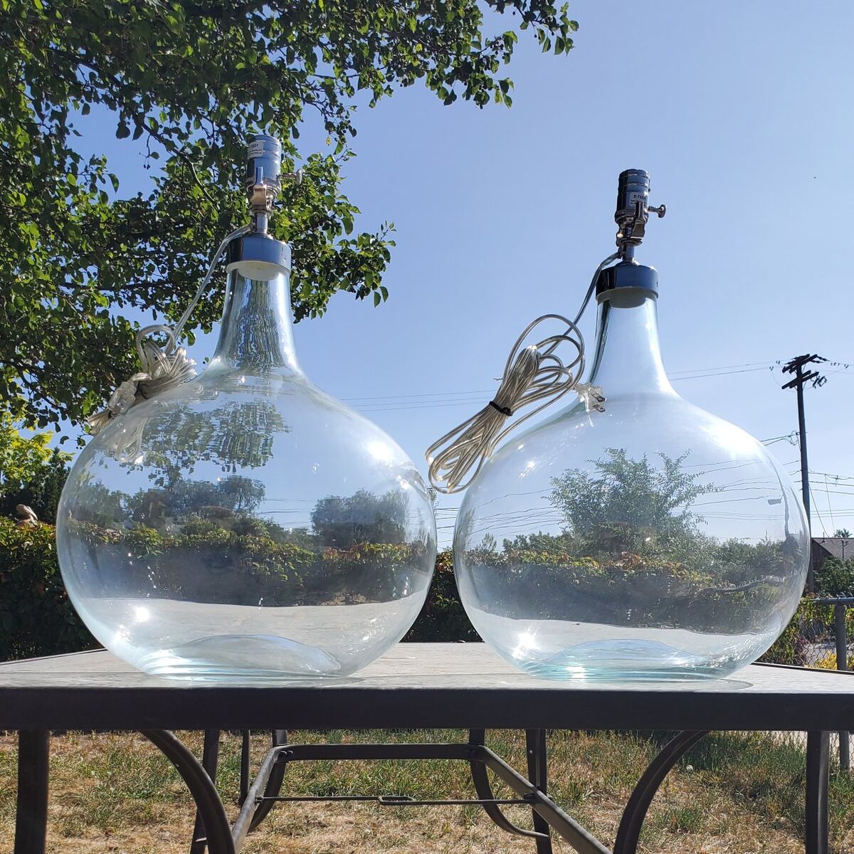 Pair Ethan Allen Large Onion Jar Glass Table Lamps