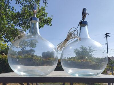 Pair Ethan Allen Large Onion Jar Glass Table Lamps