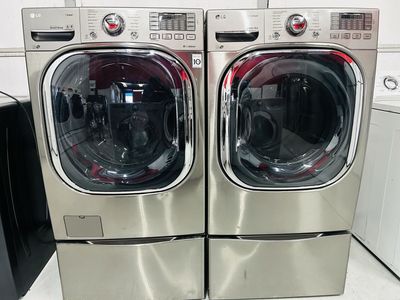 Lg True Steam Electric Front Load Set With Pedestals
