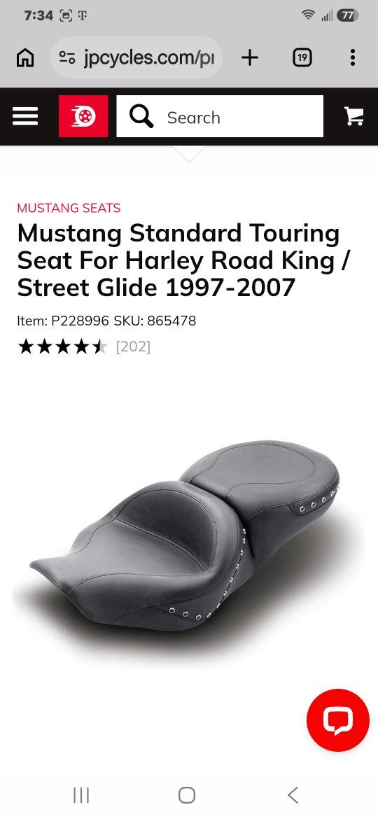 Mustang Standard Touring Seat for Harley Road King / Street Glide 1997-2007 - Black, Studded