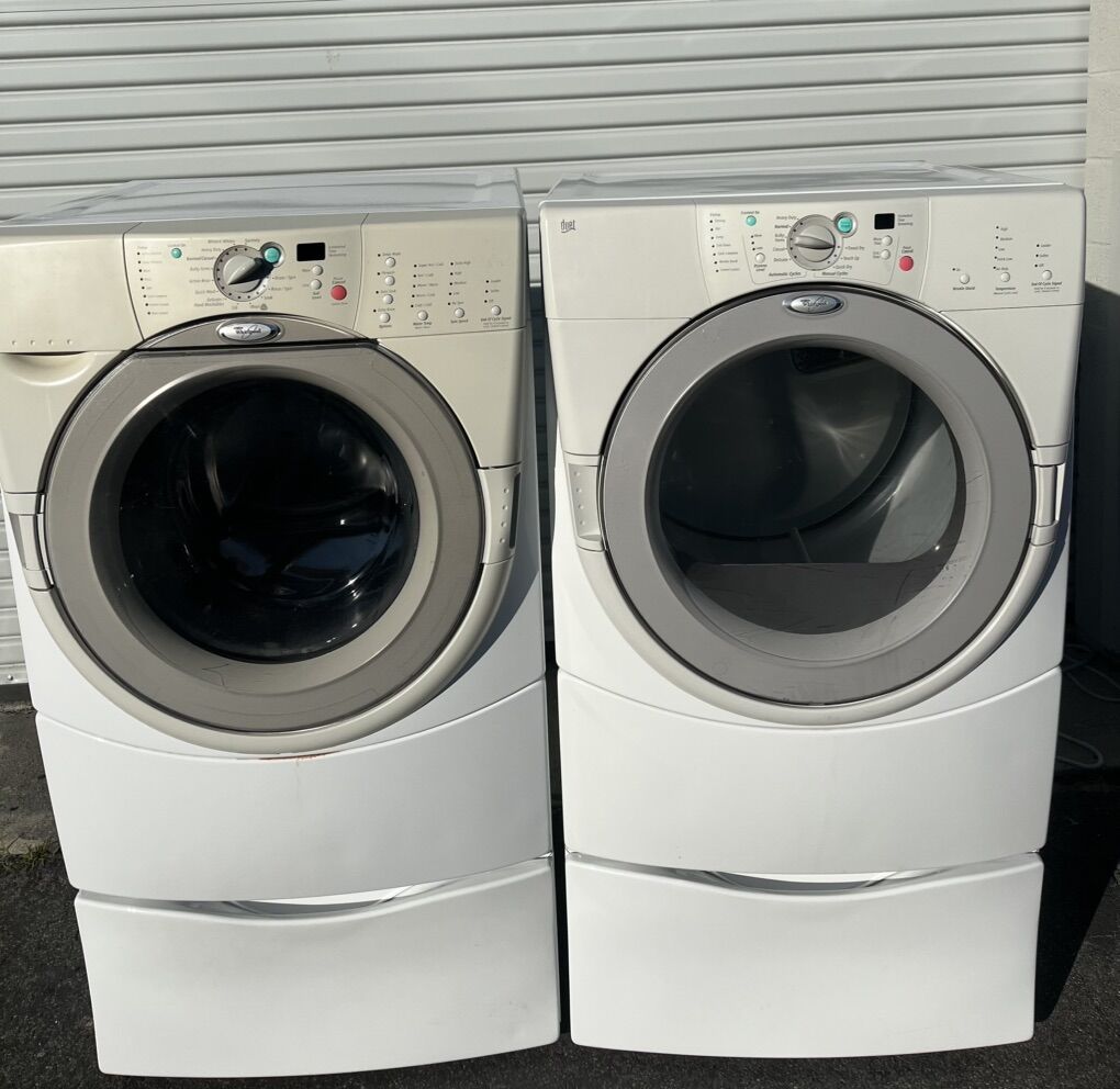 Whirlpool Duet Washer & Electric Dryer With Pedestals, Free Delivery.