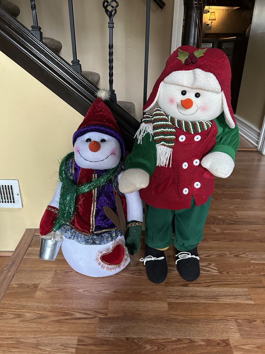 Pair of Plush Standing Snowman Christmas Holiday Decorations