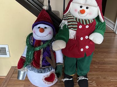 Pair of Plush Standing Snowman Christmas Holiday Decorations