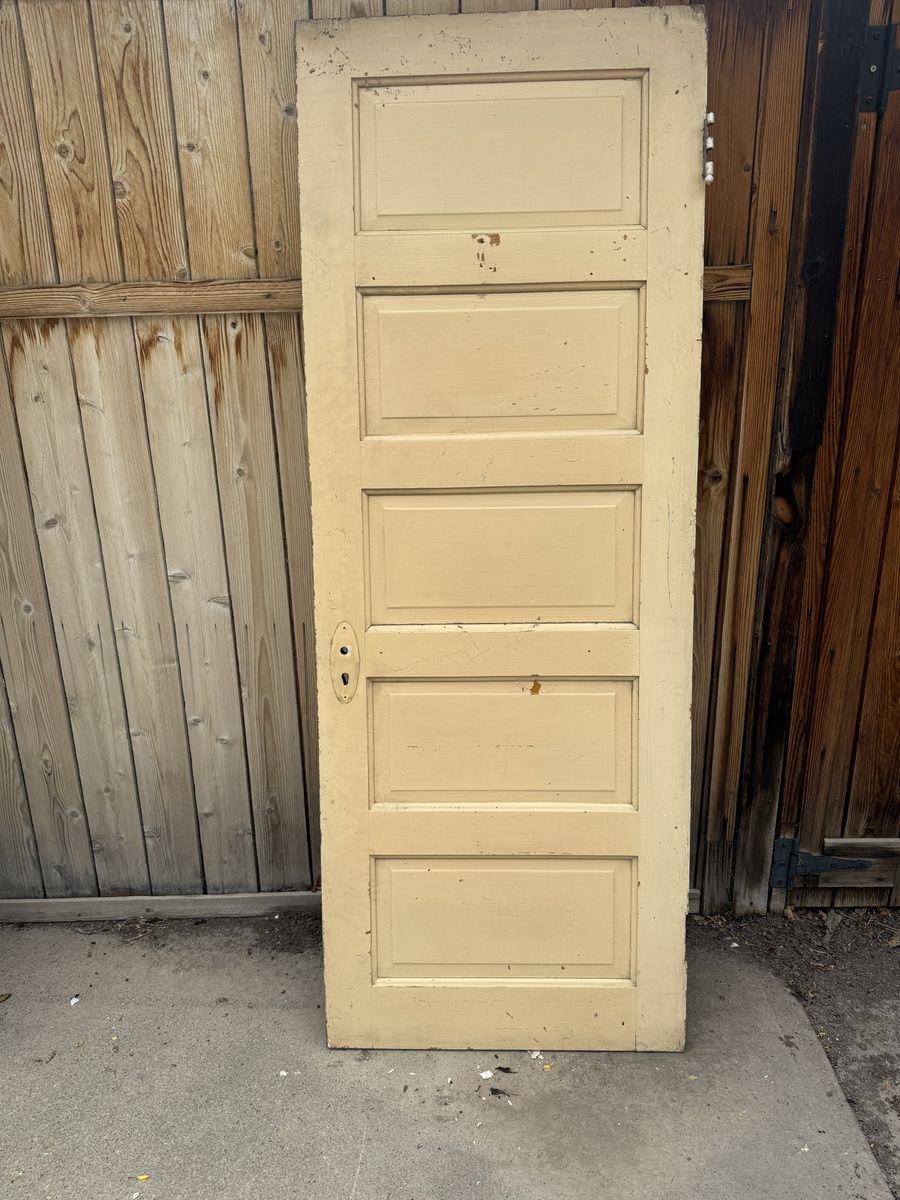 Vintage 1907 Solid Wood 5-Panel Interior Door - Architectural Salvage