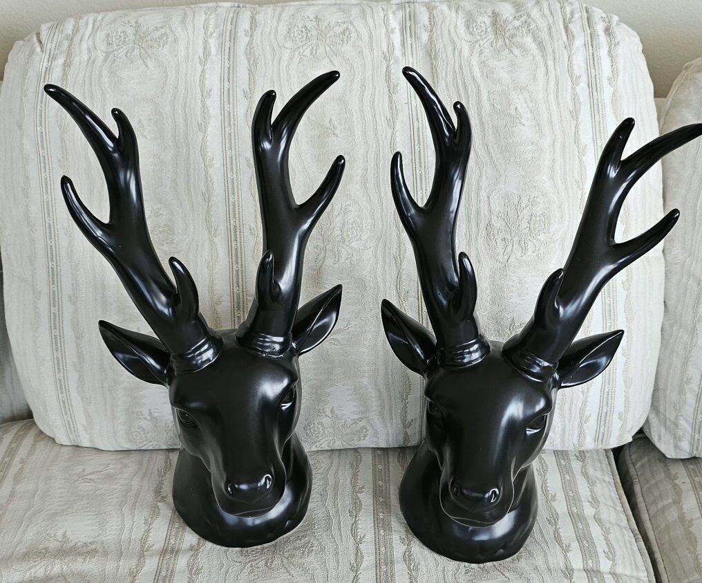 2 Black Ceramic Reindeer  14" Tall