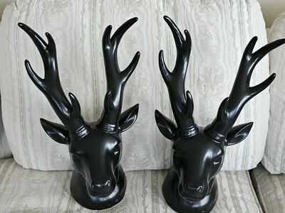 2 Black Ceramic Reindeer 14" Tall