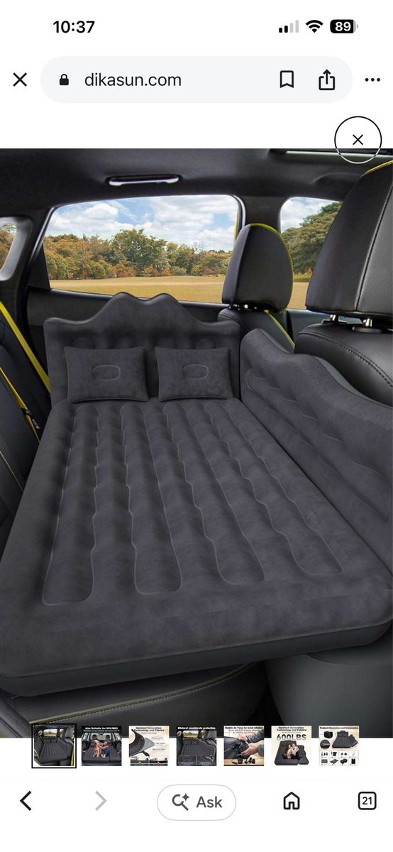 DikaSun SUV Air Mattress Car Inflatable Bed Portable Travel Sleeping Pad, Grey.       https://dikasun.com/products/backseat-air-