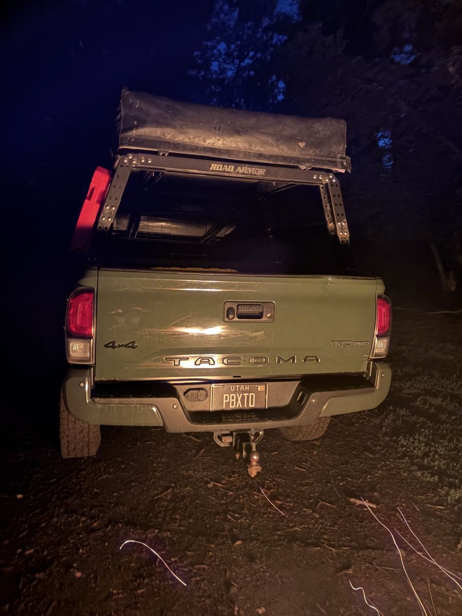 Road armor bed rack with rooftop tent OBO +gas and water tanks