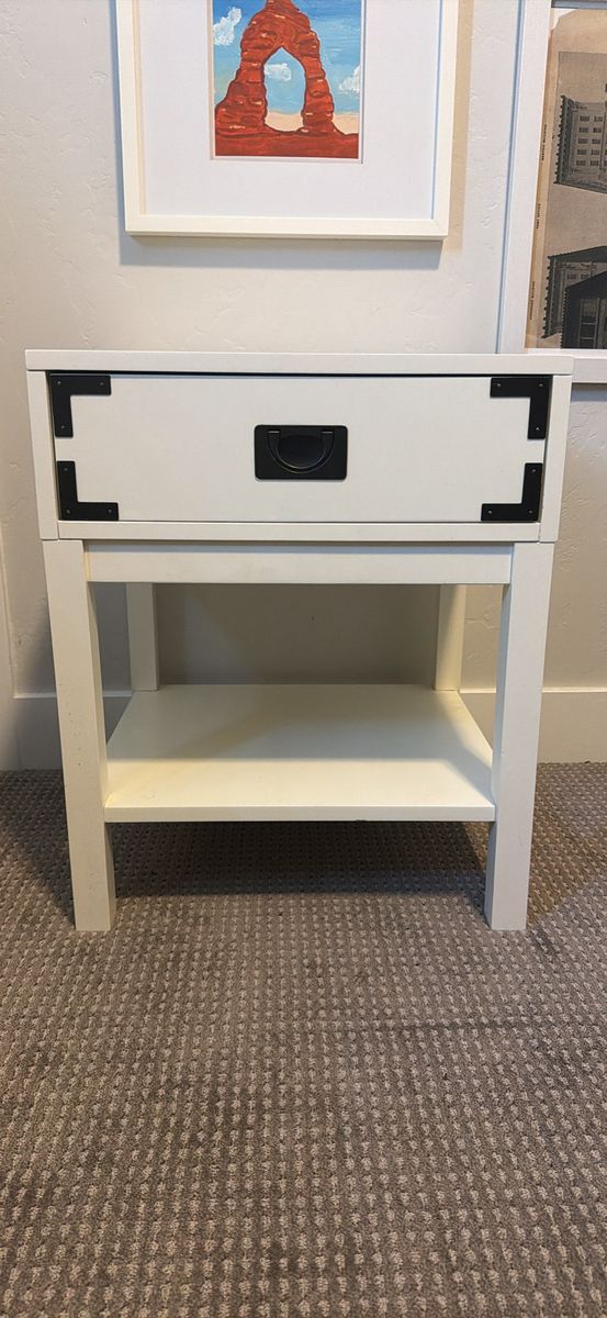 White End Table Nightstand with Drawer and Shelf