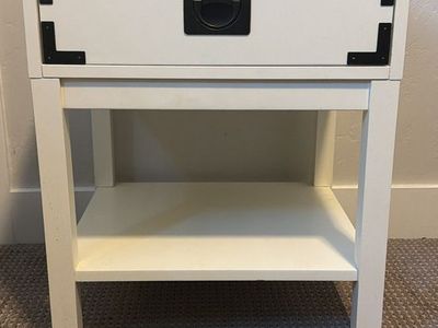 White End Table Nightstand with Drawer and Shelf
