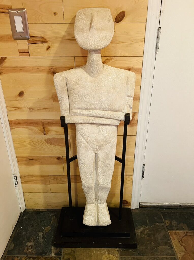 Mid-Century Greek Cycladic Style Idol Sculpture Statue on Stand
