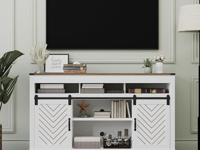 New! Farmhouse TV Stand with Sliding Barn Door - TVs up to 65 Inches