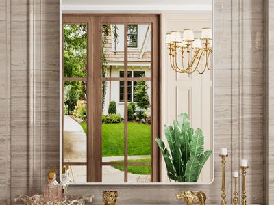 28" x 36" White Metal Framed Bathroom Mirror Vanity Mirror, Tempered Glass, Anti-Rust, Horizontal/Vertical