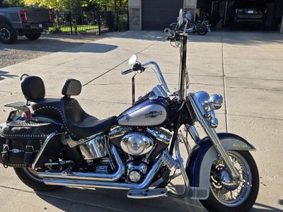 Harley Davidson Heritage Soft Tail Blue and Silver with Custom Fairing and Saddlebags