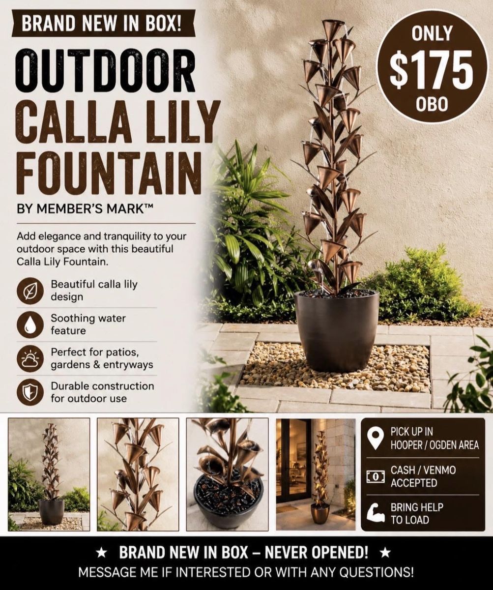 Member's Mark Outdoor Calla Lily Fountain - Brand New in Box, Soothing Water Feature for Patio/Garden
