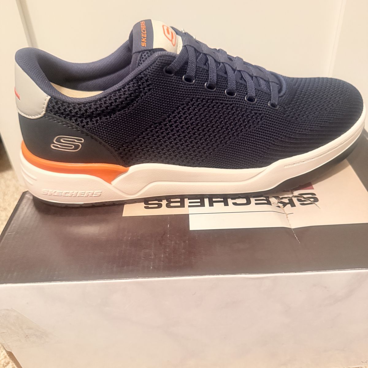 Skechers Streetwear Relaxed Fit Air-Cooled Memory Foam Sneakers - Blue/Orange, Men's Size 10.5