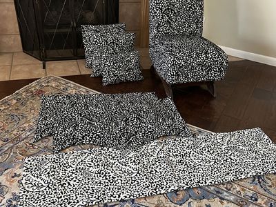 Black & White Scroll Pattern Upholstery Fabric & Pillows - Accent Chair Included