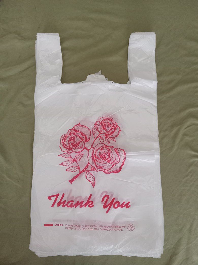 Plastic "Thank You" Shopping Bags - Red Roses Design - New, Unused