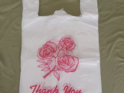 Plastic "Thank You" Shopping Bags - Red Roses Design - New, Unused