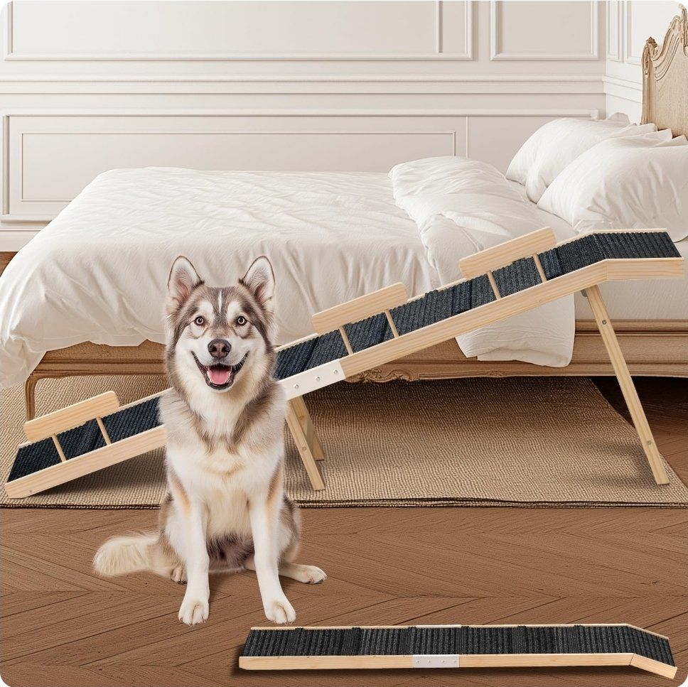 74" Durable Wood Folding Dog Ramp, 200LBS