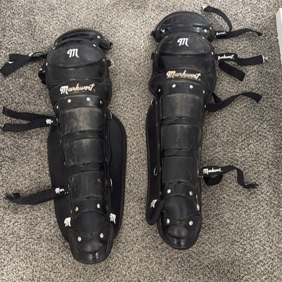 Markwort Black Adult Baseball/Softball Catcher's Leg Guards - Used