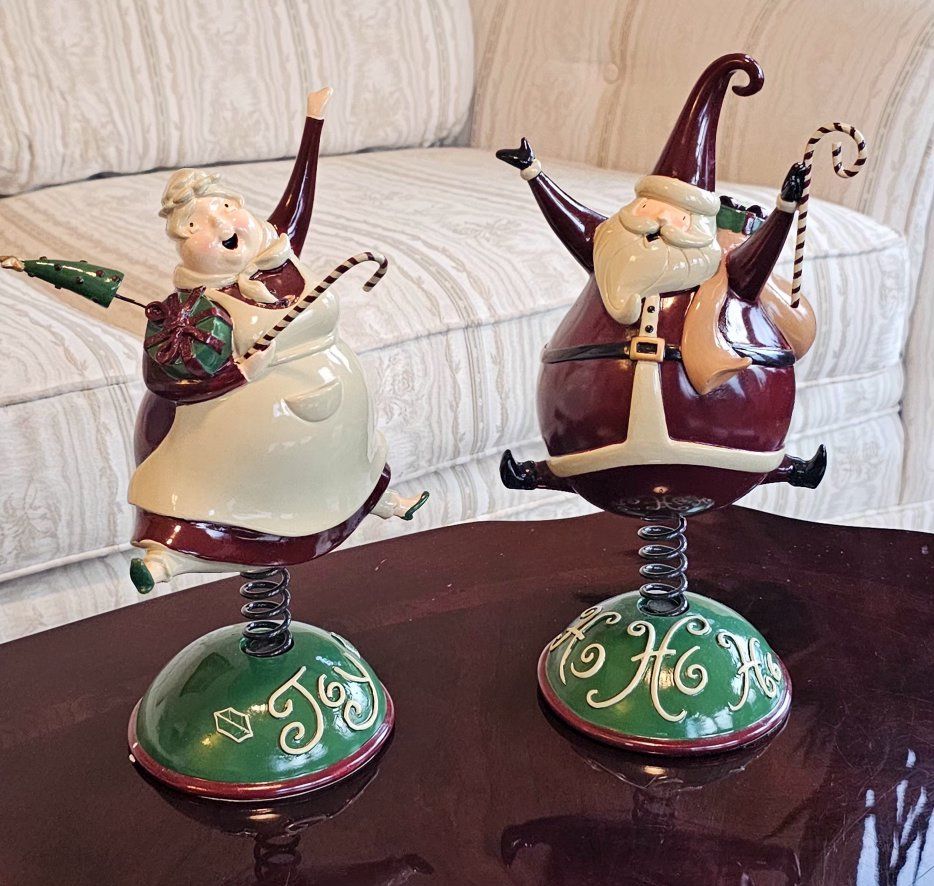 Santa and Mrs. Claus on a Spring Figurine Set with Original Boxes 12"T