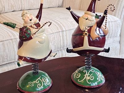 Santa and Mrs. Claus on a Spring Figurine Set with Original Boxes 12"T