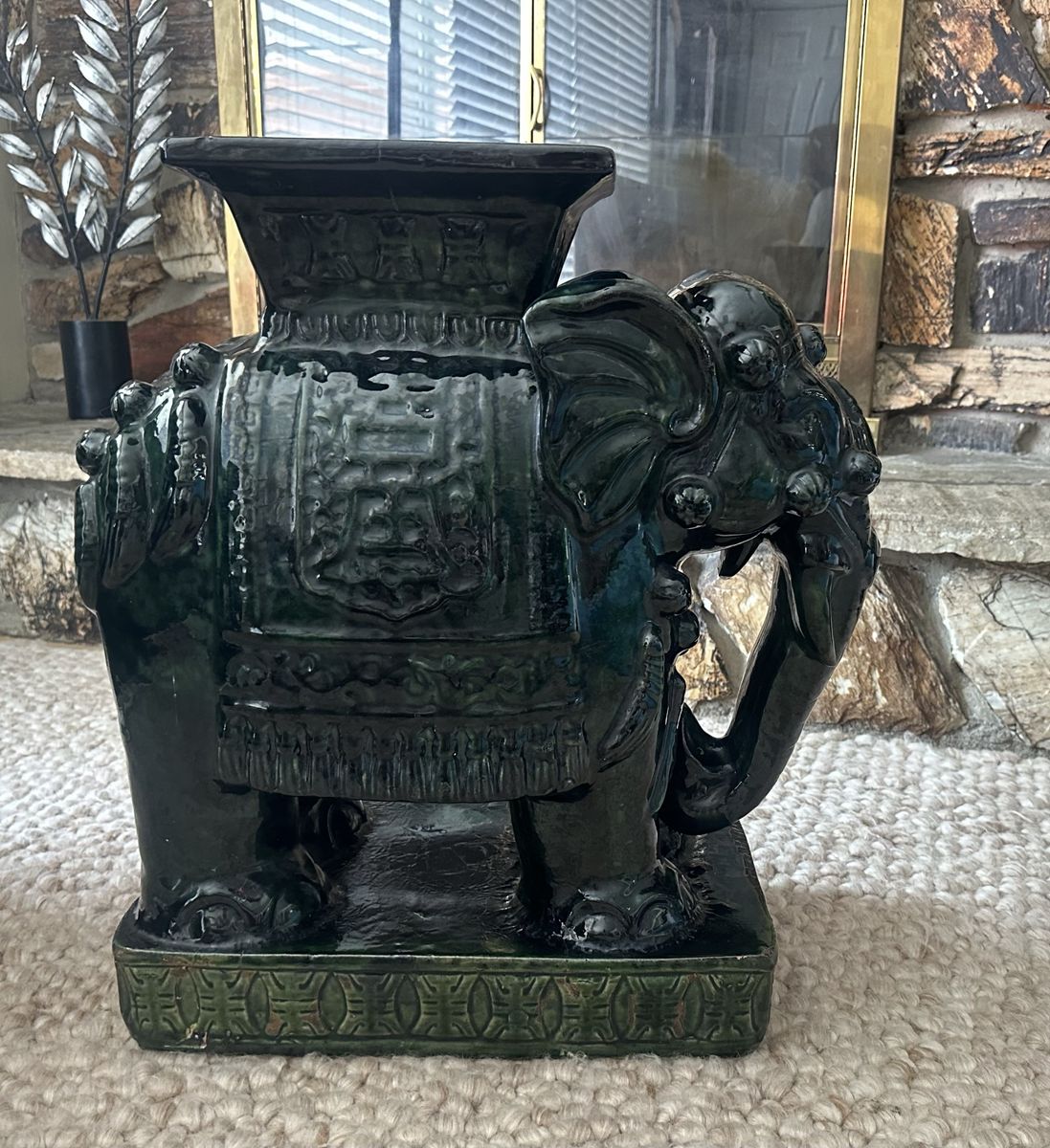 LARGE EMERALD GREEN CERAMIC ELEPHANT PLANT STAND