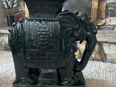 LARGE EMERALD GREEN CERAMIC ELEPHANT PLANT STAND