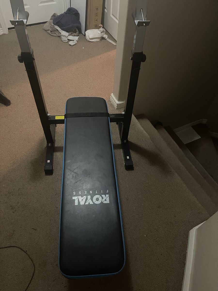 Royal Fitness Weight Bench with Squat Rack - Black/Blue Adjustable Incline/Decline