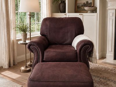 Oversized Buckskin Brown Reclining Chair & Ottoman – Excellent Condition Fathers Day gift