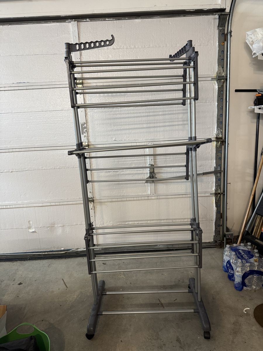 Rolling 3-Tier Clothes Drying Rack - Silver/Grey Laundry Organizer