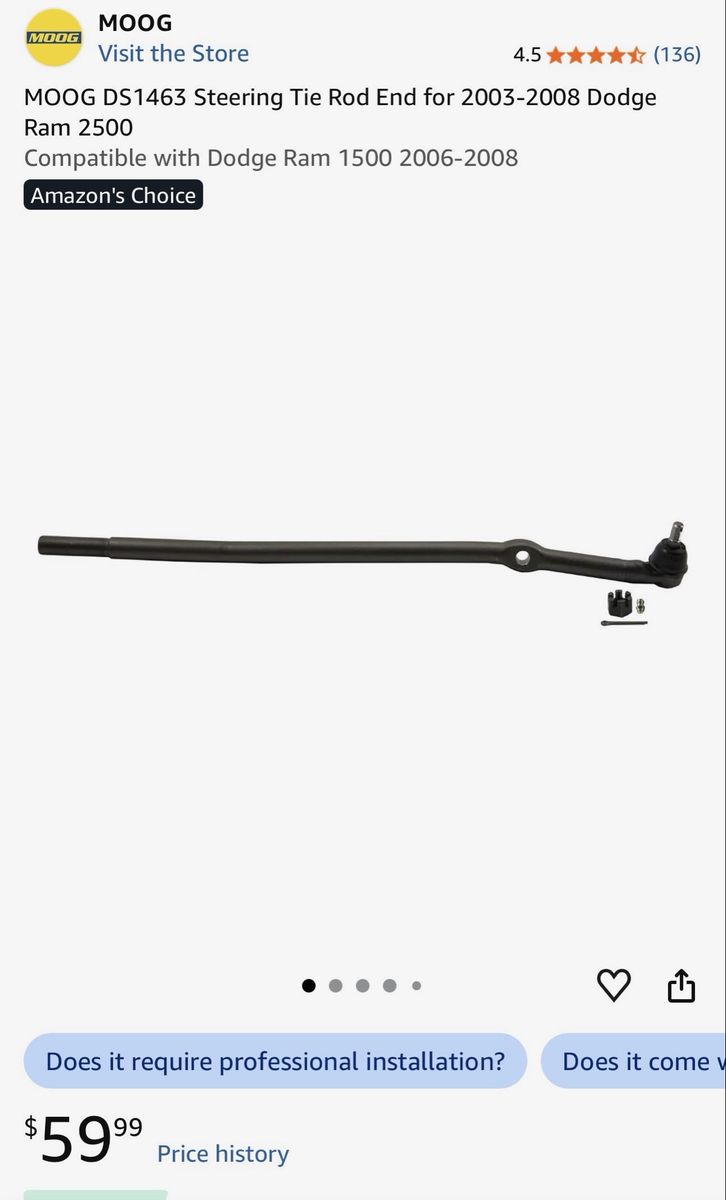 MOOG DS1463 Steering Tie Rod End for 2003-2008 Dodge Ram 2500