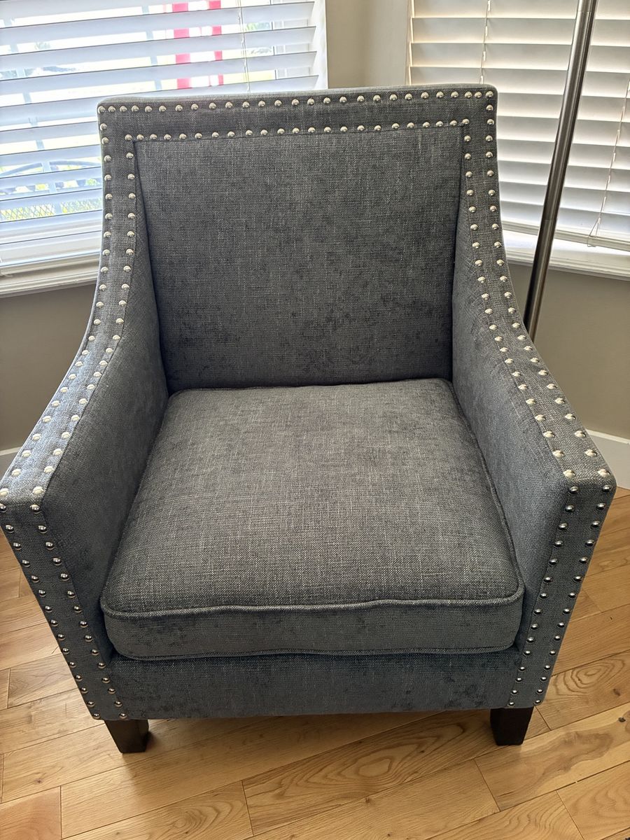 Gray Upholstered Accent Chair with Nailhead Trim