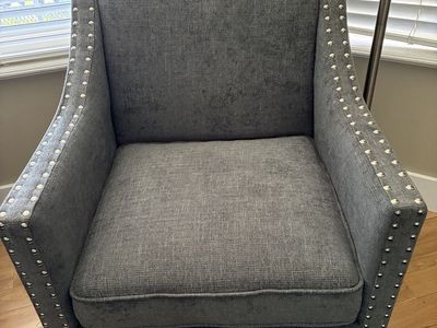 Gray Upholstered Accent Chair with Nailhead Trim